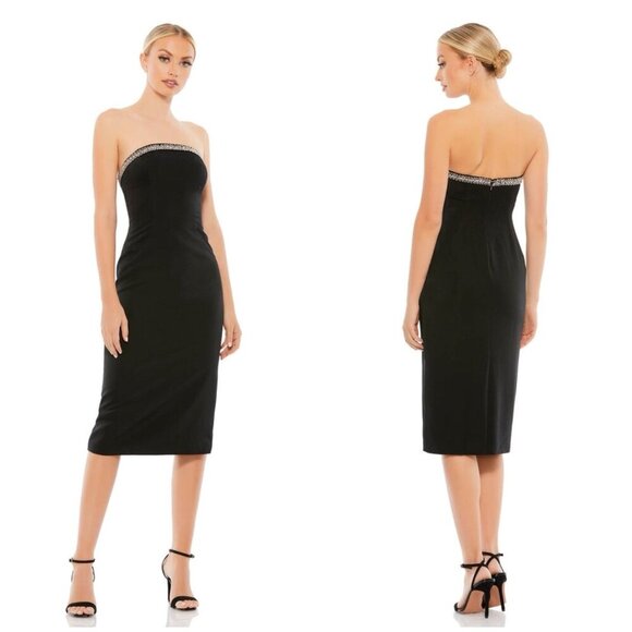 NWT Ieena for Mac Duggal FITTED JEWELED STRAPLESS MIDI DRESS $358 Womens Sz 10 - Picture 3 of 12